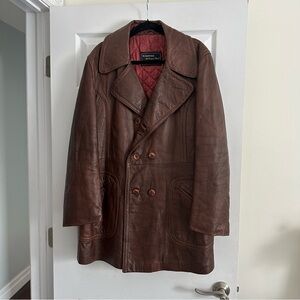 Size L The Hurtigs of Vaughn Street Vintage Brown Leather Long Jacket